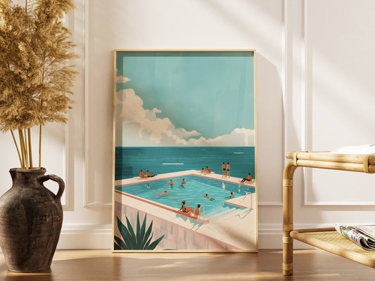 Affiche Piscine Bord de Mer Vintage – Poster Summer Pool Océan & Vacances Méditerranée