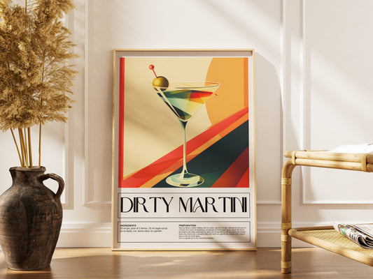 Affiche Cocktail Dirty Martini Vintage Minimaliste – Poster Bar Retro & Deco Cuisine Moderne