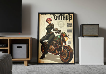 Affiche cyberpunk motarde #3 – poster sci-fi féminin