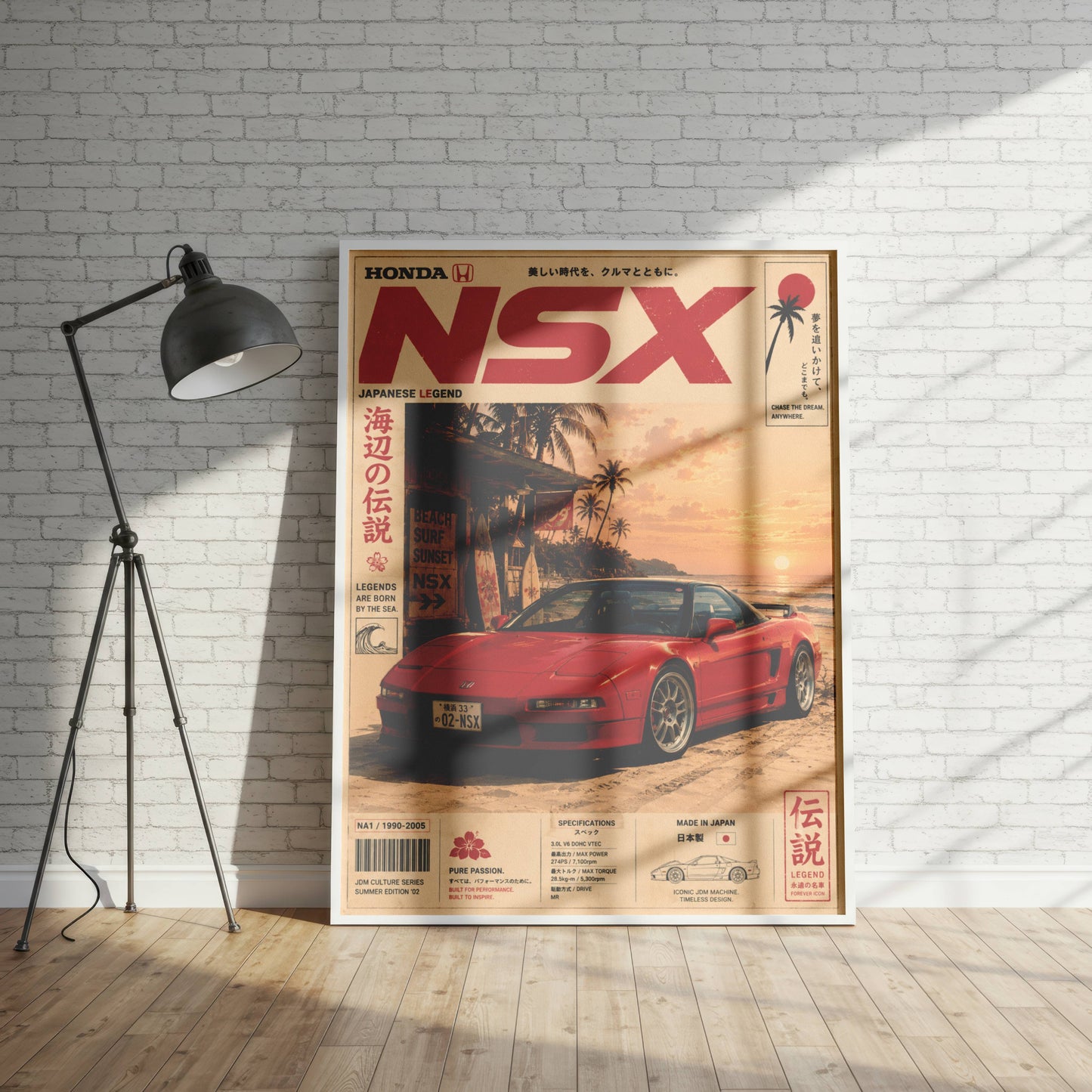 Honda NSX Sunset Boulevard Poster – Affiche JDM Vintage Japonaise Style Magazine Y2K