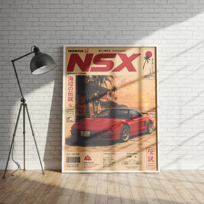 Honda NSX Sunset Boulevard Poster – Affiche JDM Vintage Japonaise Style Magazine Y2K