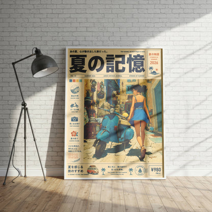 Azure Scooter Getaway – Y2K Summer Poster, Blue Vespa & Mediterranean Alley, Vintage Coastal Holiday Wall Art