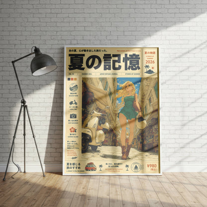 Scooter Alley Daydream – Y2K Summer Girl Poster, Blonde Traveler in Mediterranean Streets, Vintage Coastal Wall Art