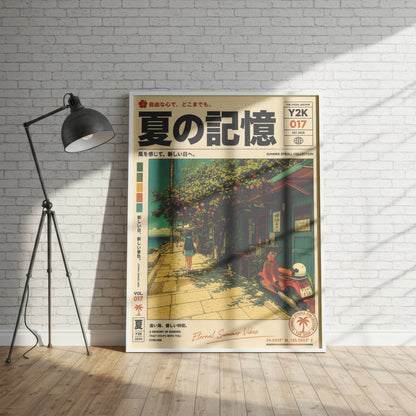 Azure Coast Hideaway – Vintage Scooter Poster, Mediterranean Seaside Street, Y2K Summer Archive, Retro Travel Wall Art
