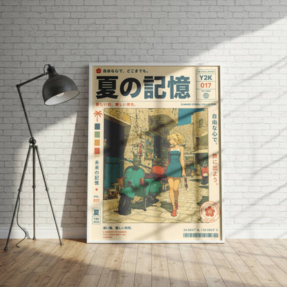 Scooter Rendez-vous – Y2K Summer Girl Poster, Mediterranean Stone Village, Vintage Vespa Aesthetic, Coastal Holiday Wall Art