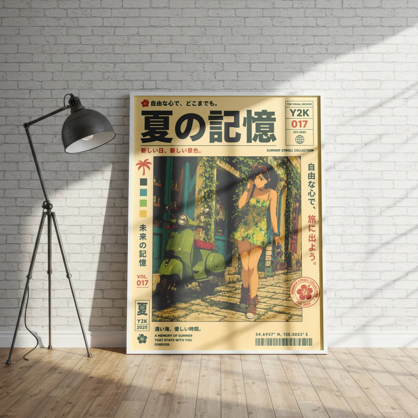 Lime Vespa Summer Days – Y2K Mediterranean Girl Poster, Coastal Village Escape, Vintage Holiday Aesthetic Wall Art