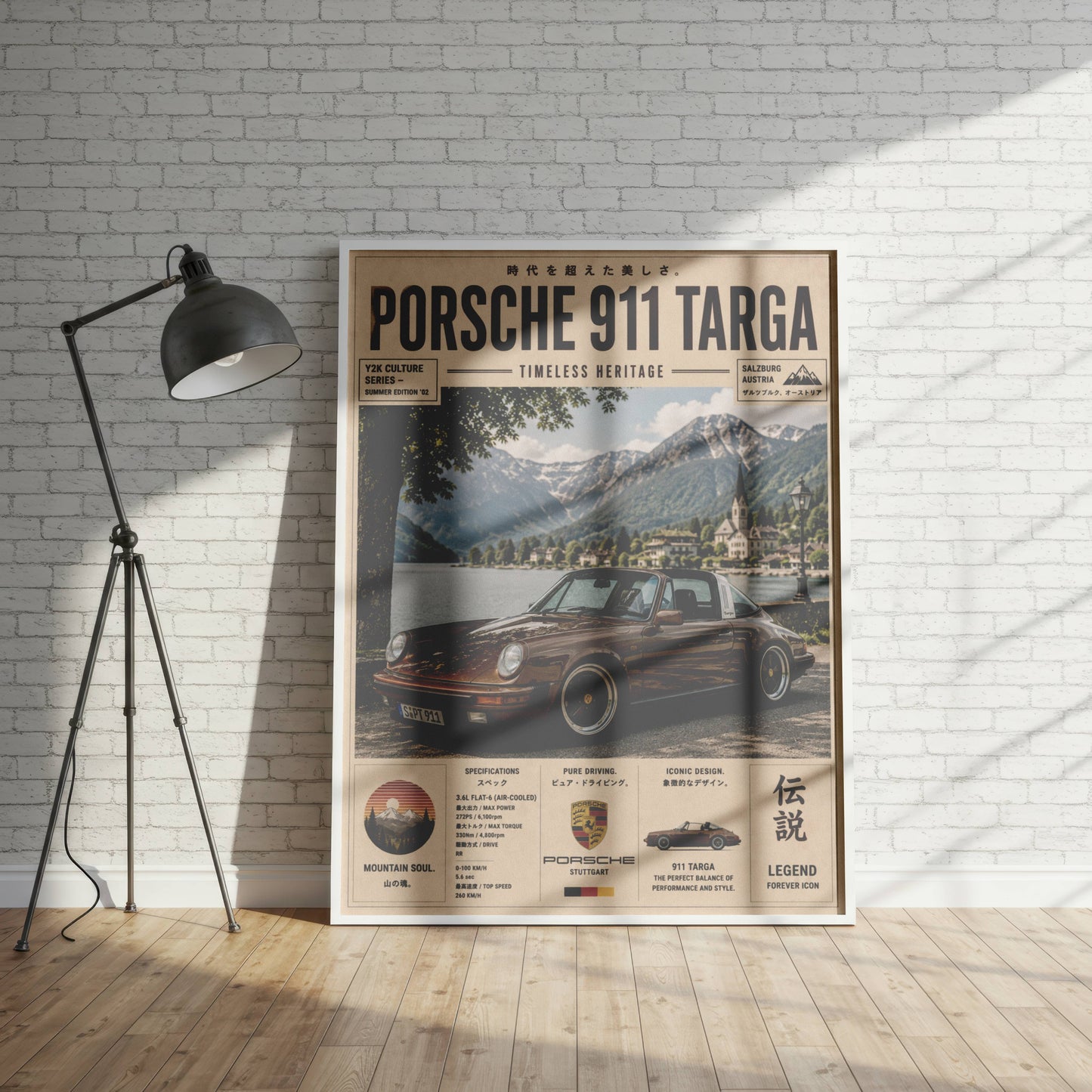 Porsche 911 Targa Alpine Escape Poster – Affiche Vintage Automobile Classique & Paysages de Montagne