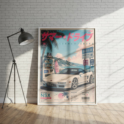 Acura NSX Sakura Drive Poster Vintage – Affiche JDM Japonaise Rétro Y2K