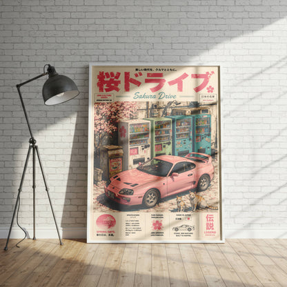 Toyota Supra MK4 Sakura Drive Poster – Affiche JDM Japonaise Vintage Rose Style Magazine