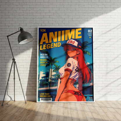 Y2K Summer Beach Poster | Retro Anime Art Print | Miami Ocean Breeze Wall Decor | Coastal Aesthetic Room Decor