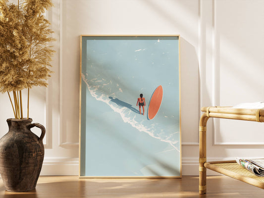 Affiche Surf Minimaliste Vintage – Poster Plage Été Ocean Bleu & Deco Murale Bord de Mer
