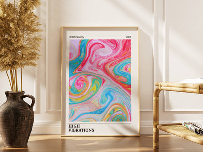 Affiche High Vibrations Rétro – Art Abstrait Coloré Psychédélique | Poster Moderne Papier Mat