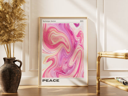 Affiche Peace Rétro Minimaliste – Art Abstrait Rose Marbré | Poster Moderne Papier Mat
