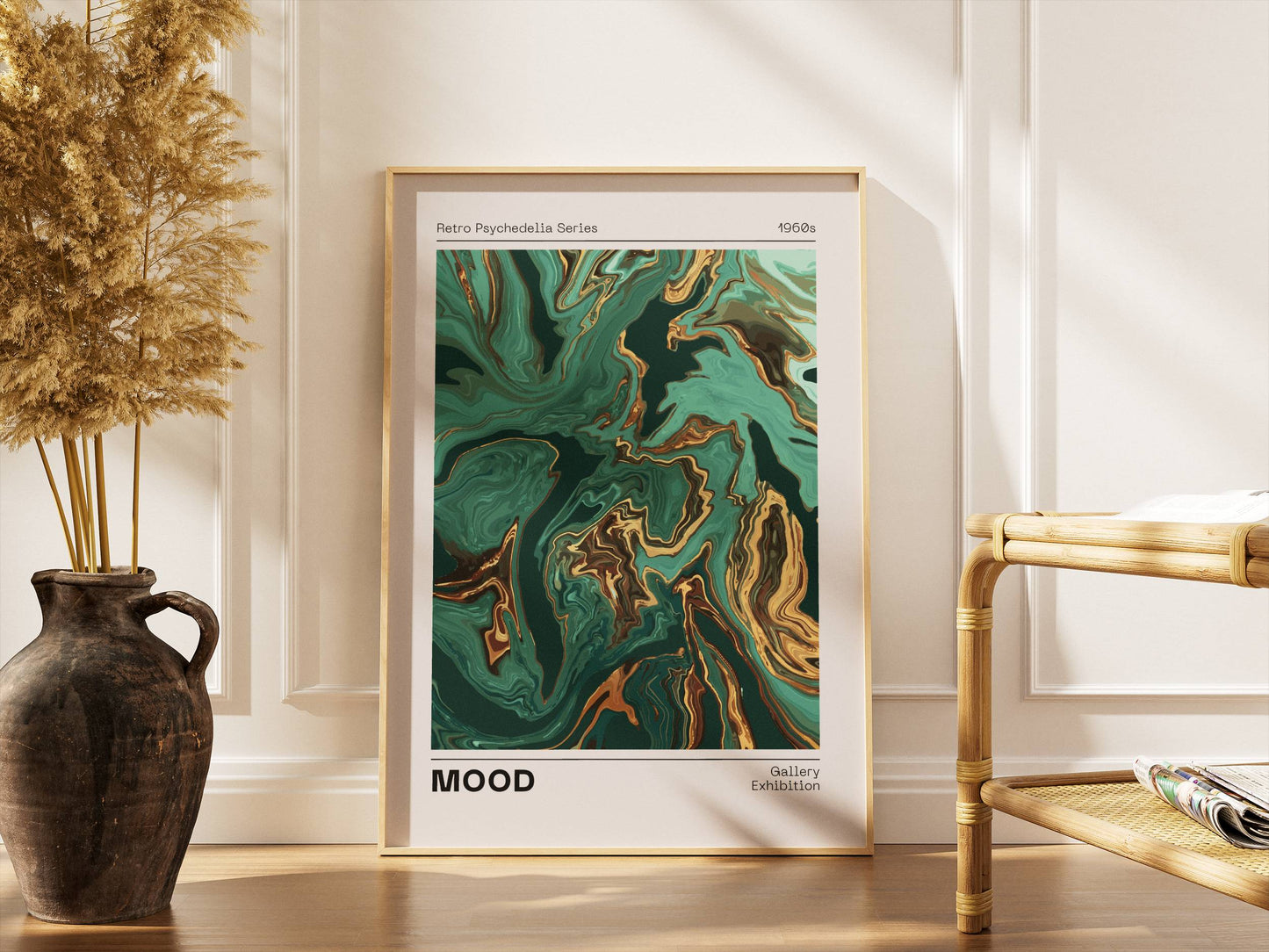 Affiche Mood Rétro Luxe – Art Abstrait Vert Émeraude et Or | Poster Marbré Moderne Papier Mat