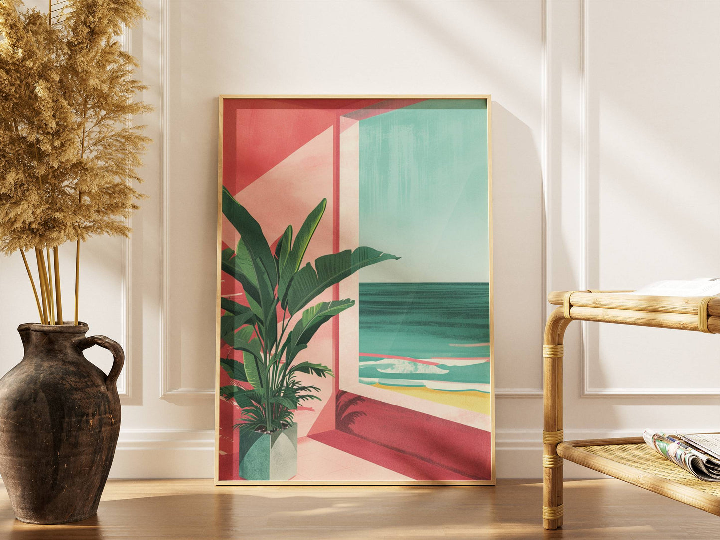 Affiche Terrasse Tropicale Face à l’Océan – Évasion Côtière et Ambiance Estivale | Poster sur Papier Mat