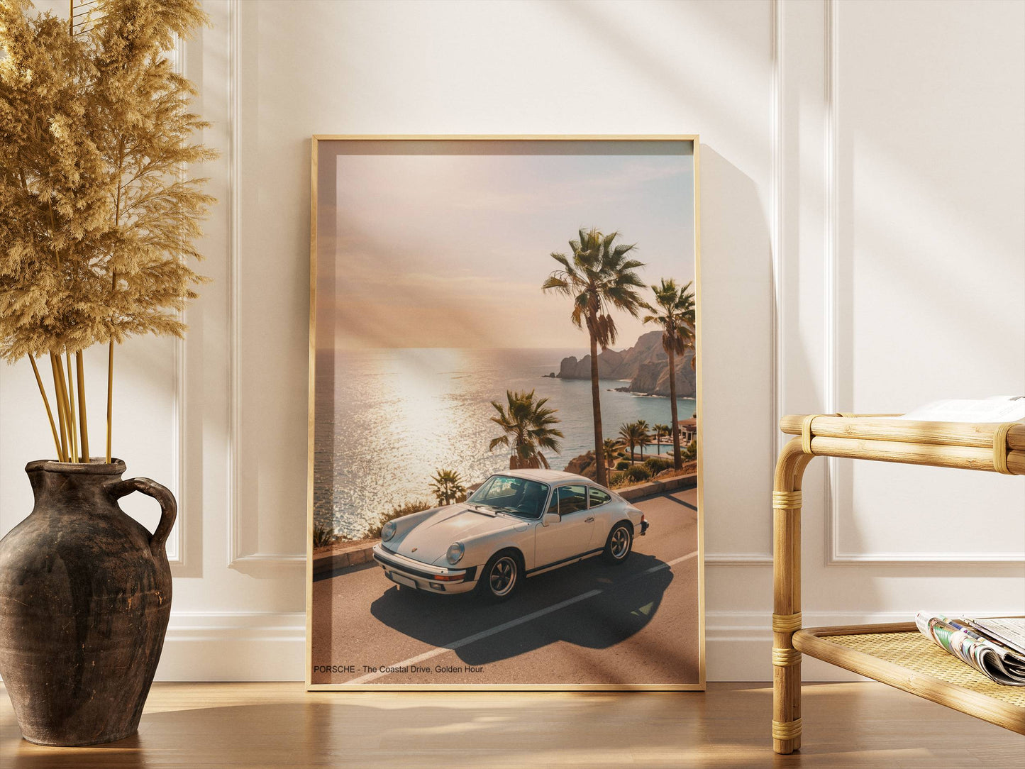 Affiche Porsche Vintage sur Route Côtière – Riviera Méditerranéenne & Évasion Automobile | Poster Sunset Premium