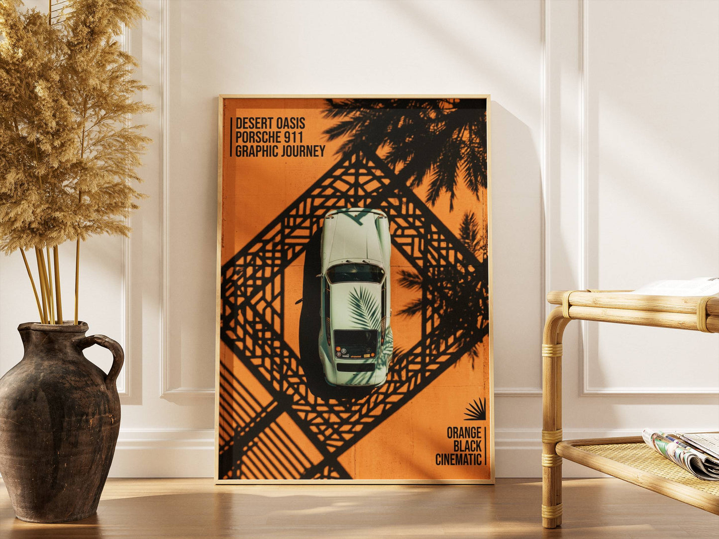Affiche Porsche 911 Vue Aérienne Vintage – Design Graphique Orange & Noir | Poster Automobile Rétro Premium