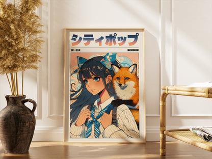Kitsune Fox Girl Poster | Japanese Anime Wall Decor