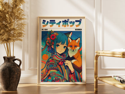 Japanese Fantasy Kitsune Poster | Anime Room Decor
