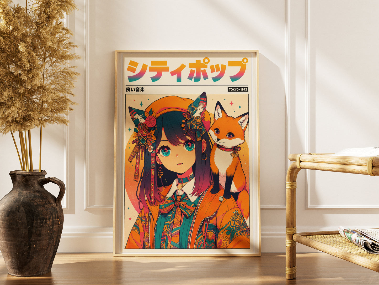 Vintage Kitsune Wall Art | Japanese Anime Poster