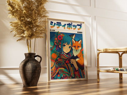 Japanese Fantasy Kitsune Poster | Anime Room Decor