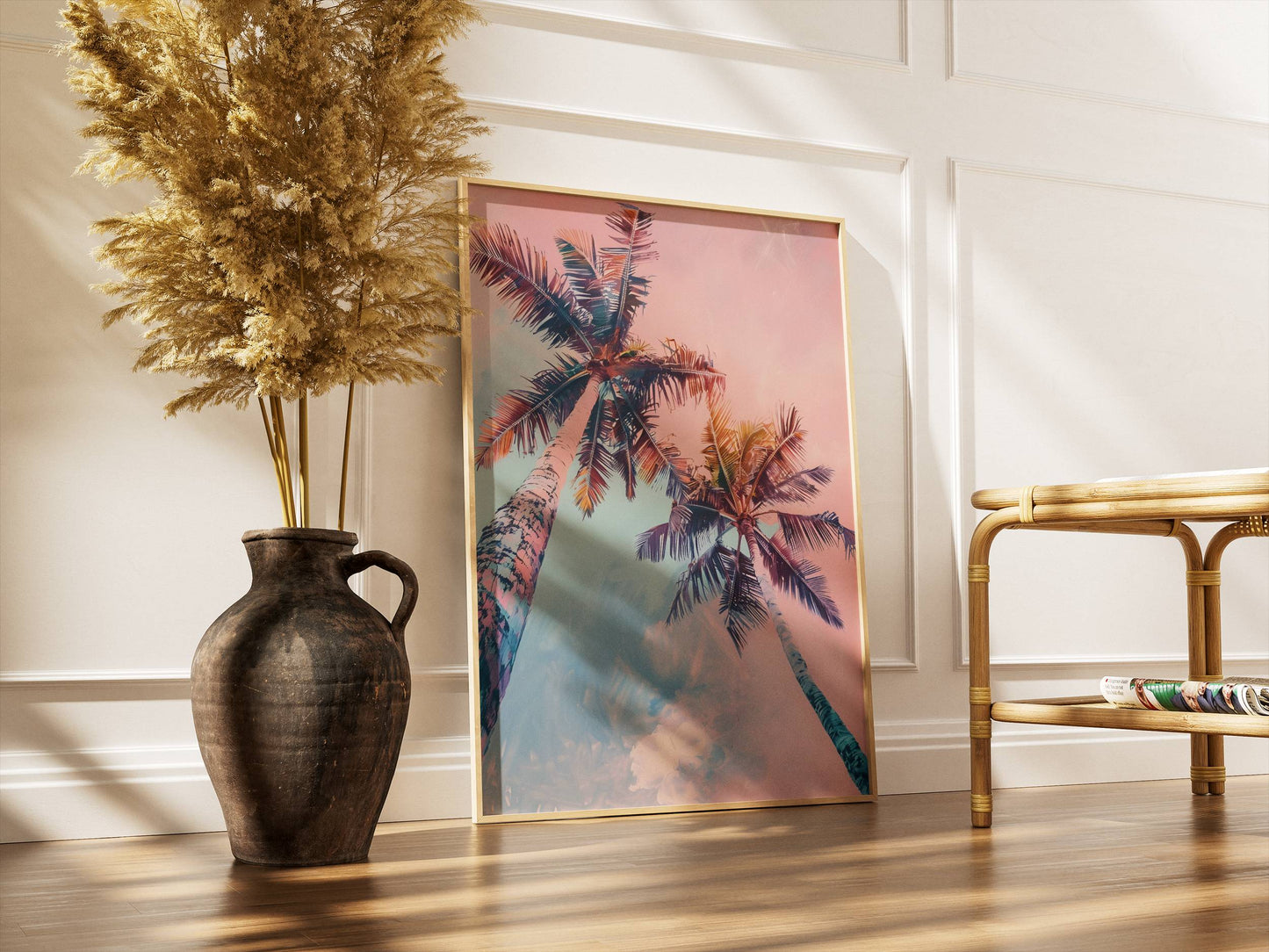 Affiche Palmiers Tropicaux Rose et Bleu – Ambiance Sunset Tropicale | Poster sur Papier Mat
