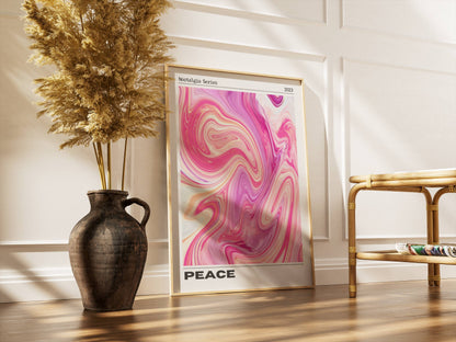 Affiche Peace Rétro Minimaliste – Art Abstrait Rose Marbré | Poster Moderne Papier Mat