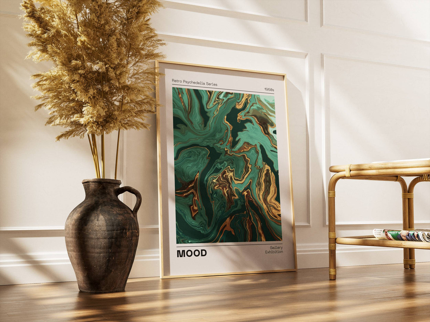 Affiche Mood Rétro Luxe – Art Abstrait Vert Émeraude et Or | Poster Marbré Moderne Papier Mat