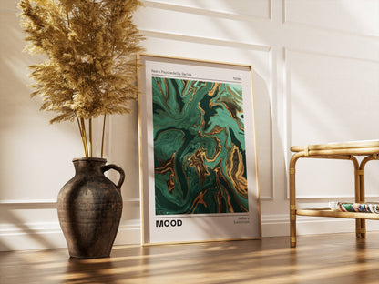 Affiche Mood Rétro Luxe – Art Abstrait Vert Émeraude et Or | Poster Marbré Moderne Papier Mat
