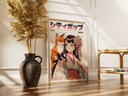 Japanese Fox Spirit Anime Poster | Kitsune Wall Art Print