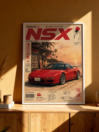 Honda NSX Sunset Boulevard Poster – Affiche JDM Vintage Japonaise Style Magazine Y2K