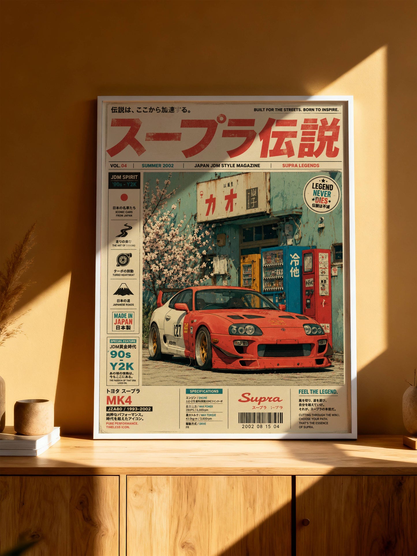 Toyota Supra MK4 JDM Poster Vintage Magazine – Affiche Automobile Japonaise Y2K Rétro