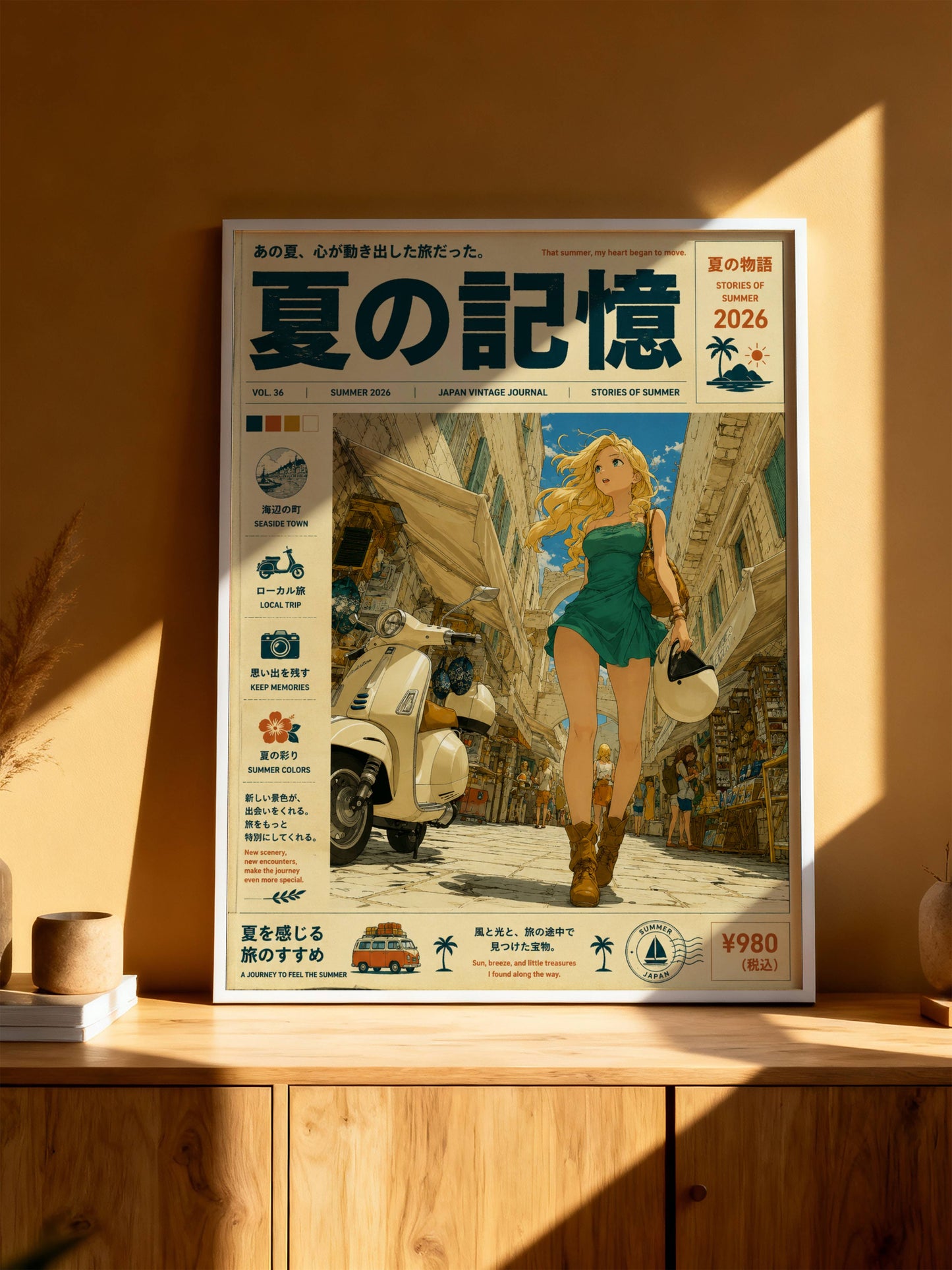 Scooter Alley Daydream – Y2K Summer Girl Poster, Blonde Traveler in Mediterranean Streets, Vintage Coastal Wall Art