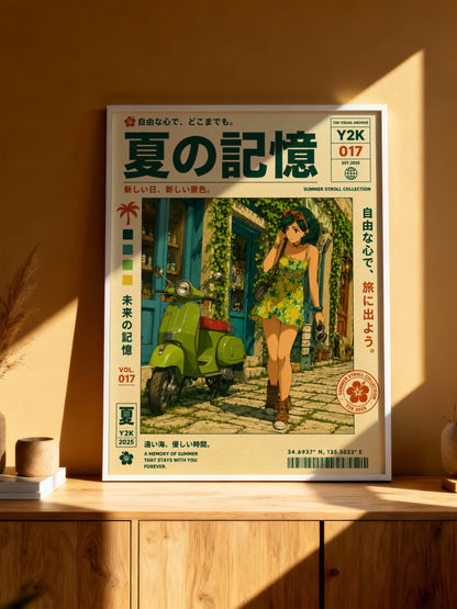 Lime Vespa Summer Days – Y2K Mediterranean Girl Poster, Coastal Village Escape, Vintage Holiday Aesthetic Wall Art
