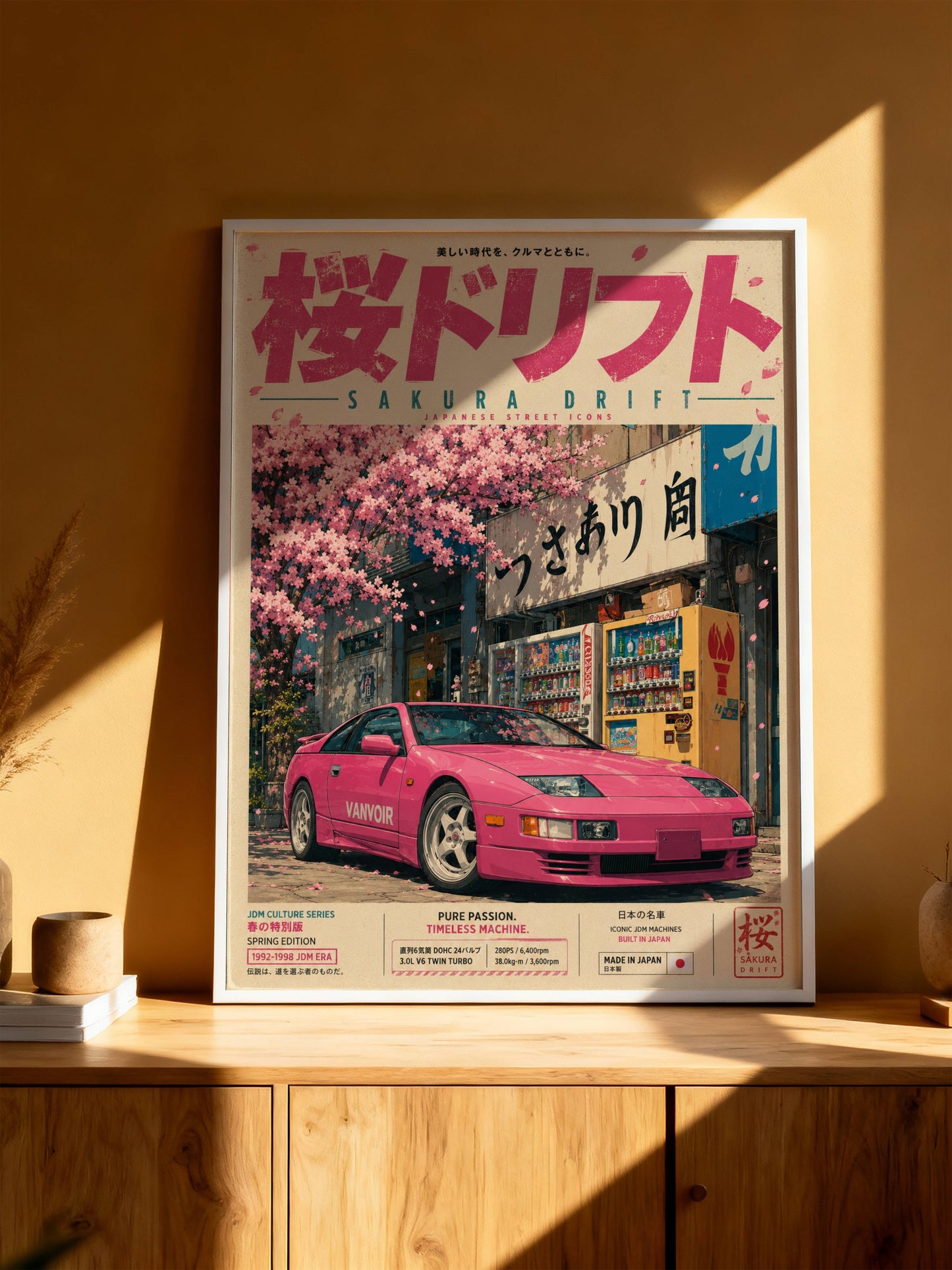 Nissan 300ZX Sakura Drift Poster Vintage – Affiche JDM Japonaise Y2K Rétro