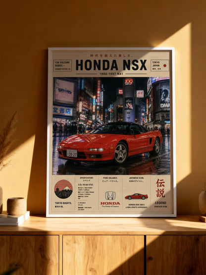 Honda NSX Tokyo Nights Poster – Affiche JDM Vintage Japon Urbain & Supercar Légendaire