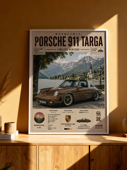 Porsche 911 Targa Alpine Escape Poster – Affiche Vintage Automobile Classique & Paysages de Montagne