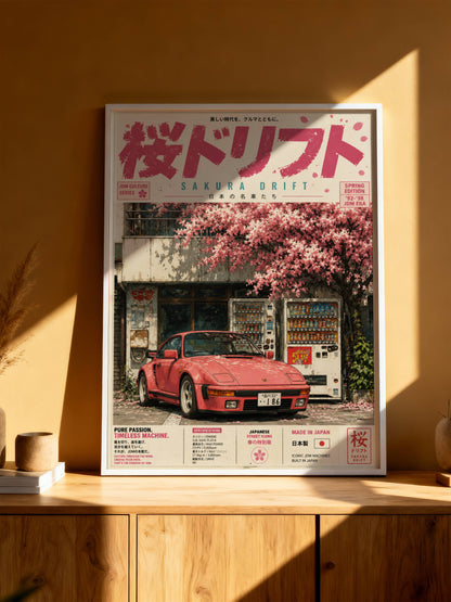 Porsche 944 Sakura Drift Poster Vintage – Affiche JDM Japonaise Rétro Y2K