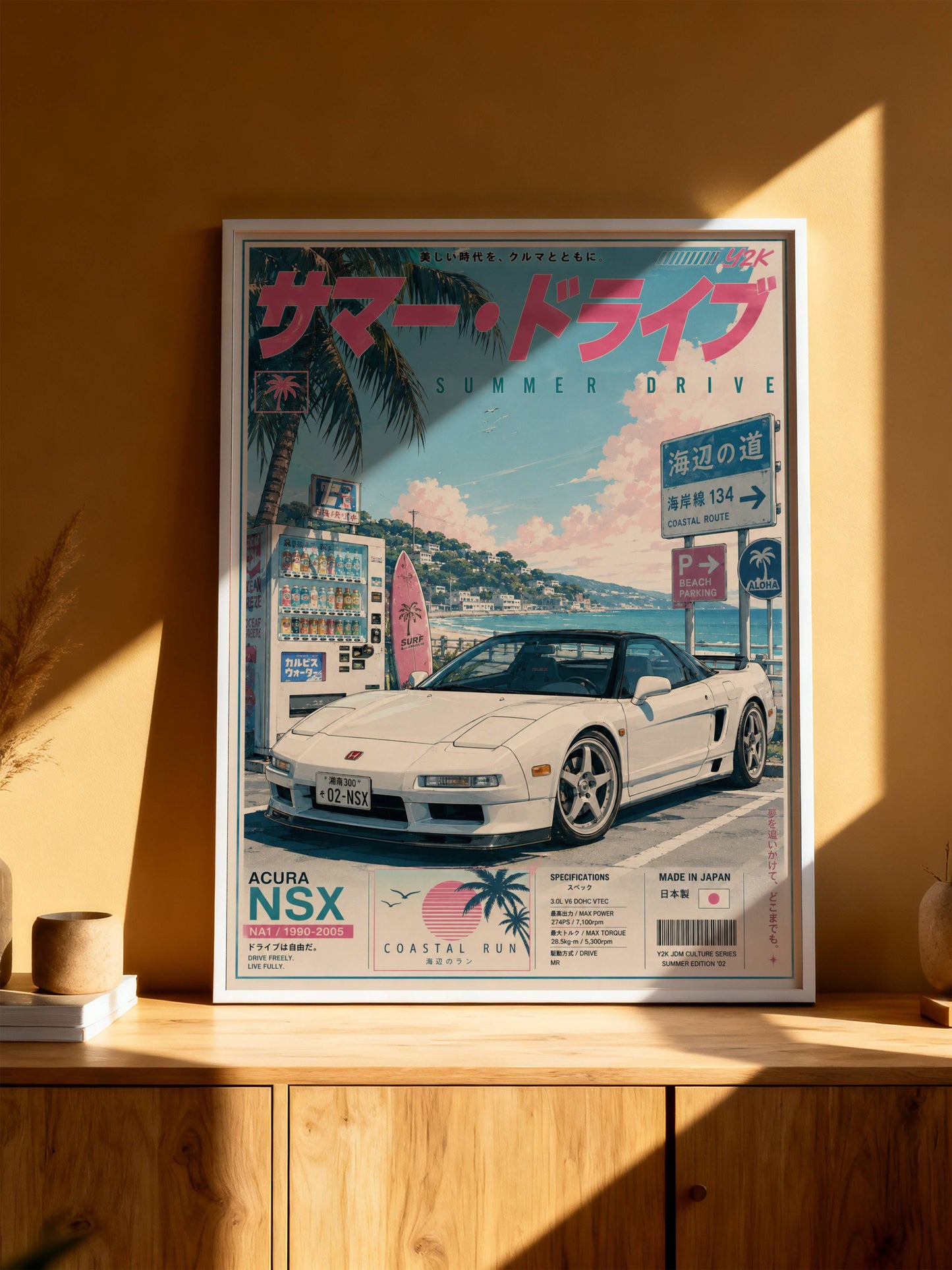 Acura NSX Sakura Drive Poster Vintage – Affiche JDM Japonaise Rétro Y2K