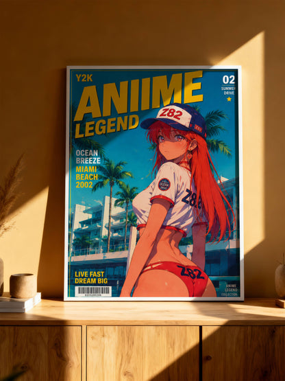 Y2K Summer Beach Poster | Retro Anime Art Print | Miami Ocean Breeze Wall Decor | Coastal Aesthetic Room Decor