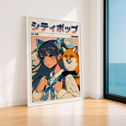 Kitsune Fox Girl Poster | Japanese Anime Wall Decor