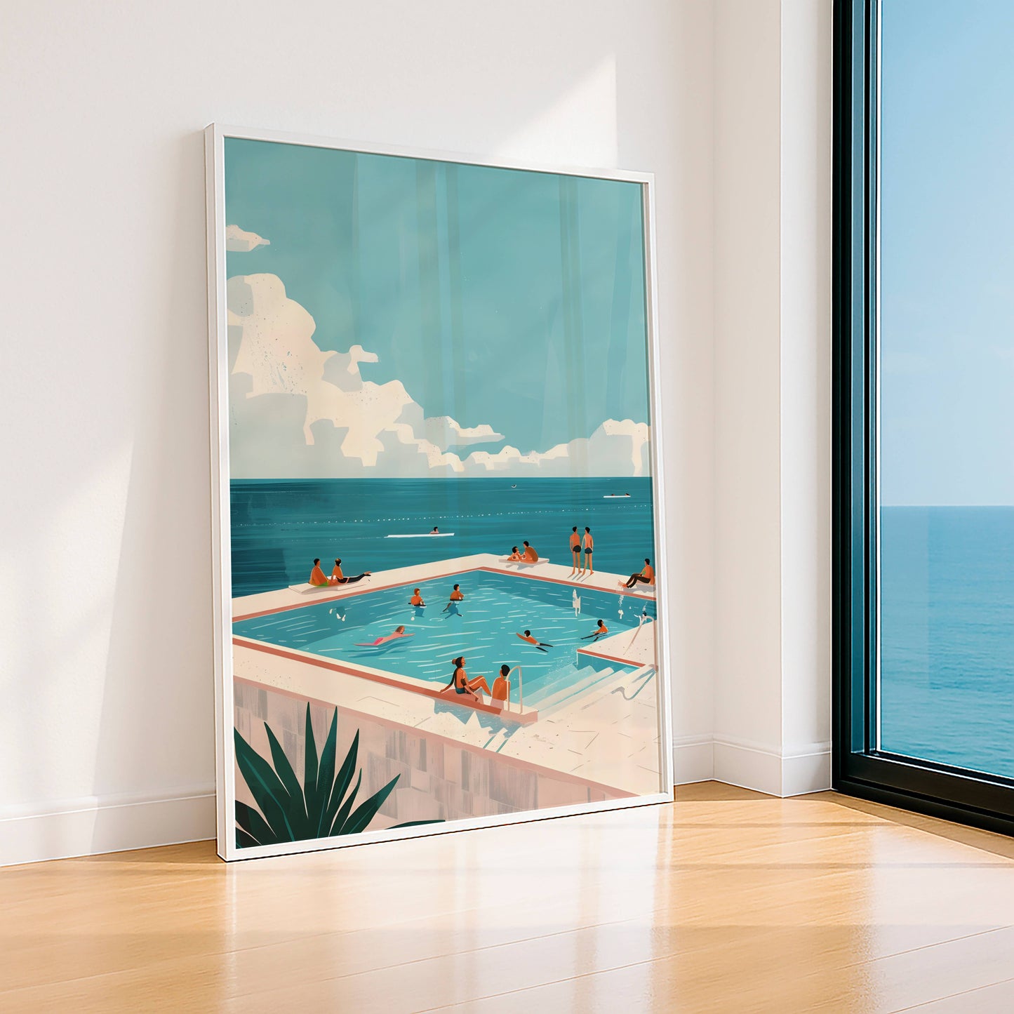 Affiche Piscine Bord de Mer Vintage – Poster Summer Pool Océan & Vacances Méditerranée
