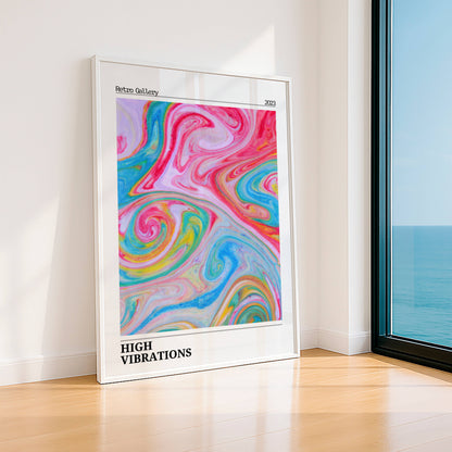 Affiche High Vibrations Rétro – Art Abstrait Coloré Psychédélique | Poster Moderne Papier Mat