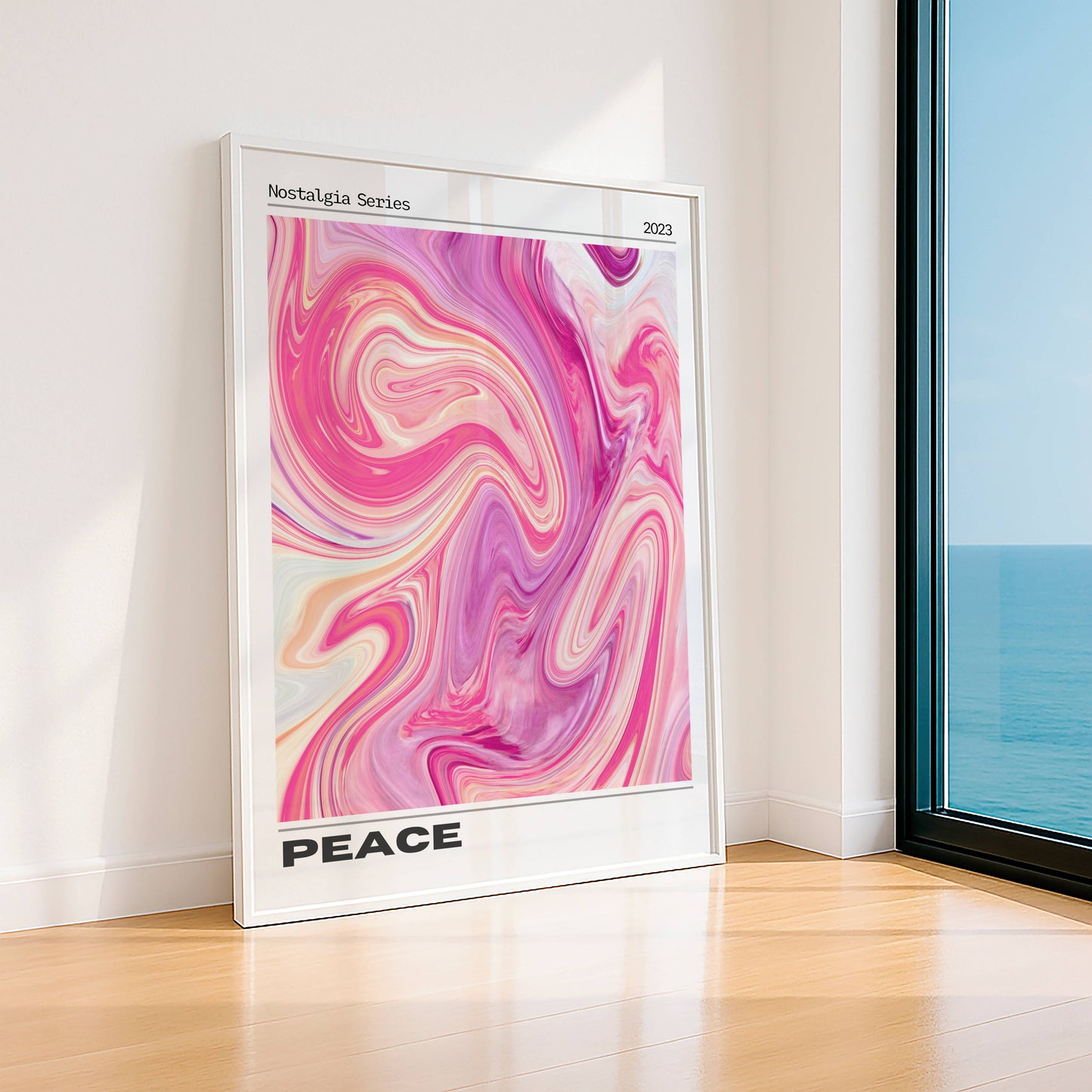Affiche Peace Rétro Minimaliste – Art Abstrait Rose Marbré | Poster Moderne Papier Mat
