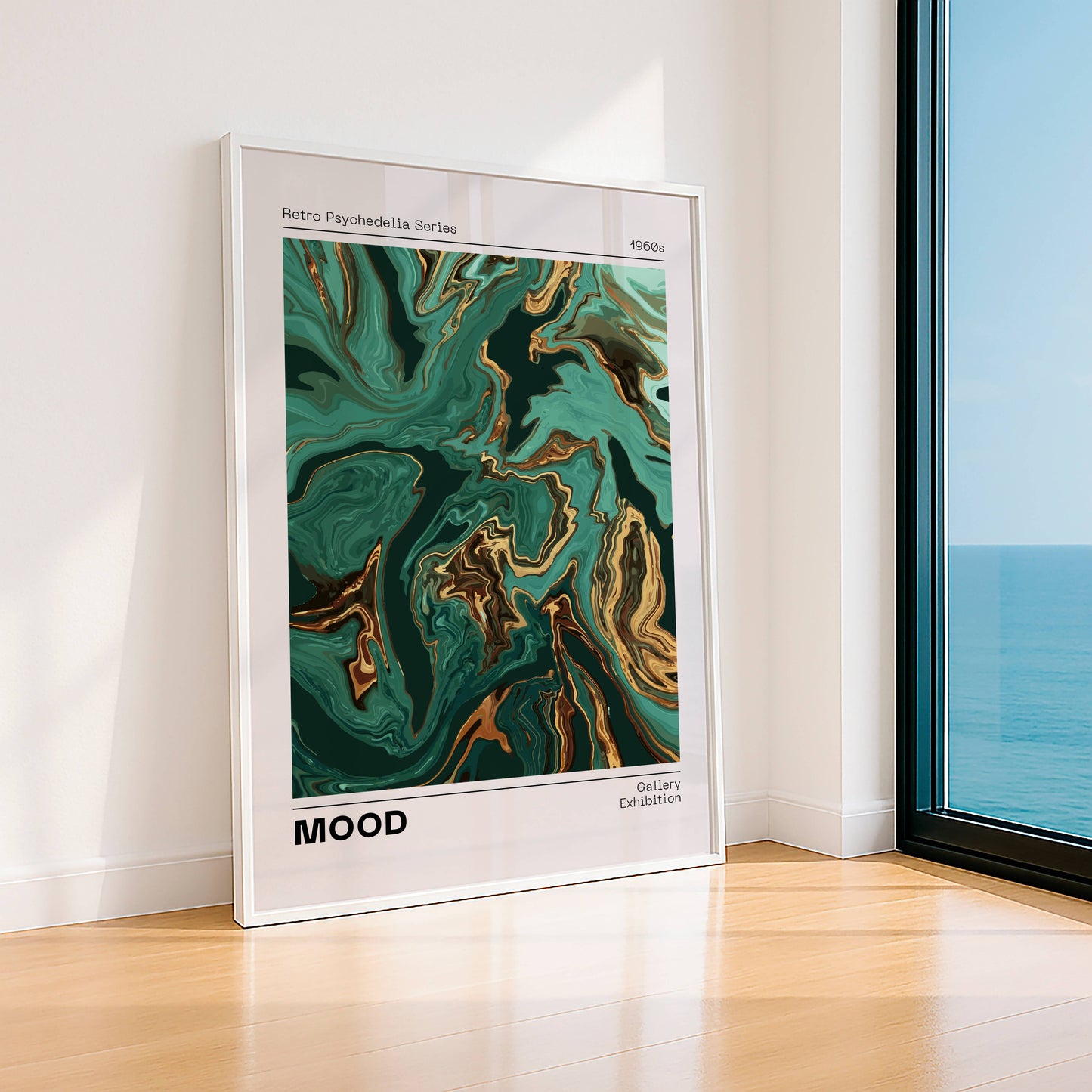 Affiche Mood Rétro Luxe – Art Abstrait Vert Émeraude et Or | Poster Marbré Moderne Papier Mat