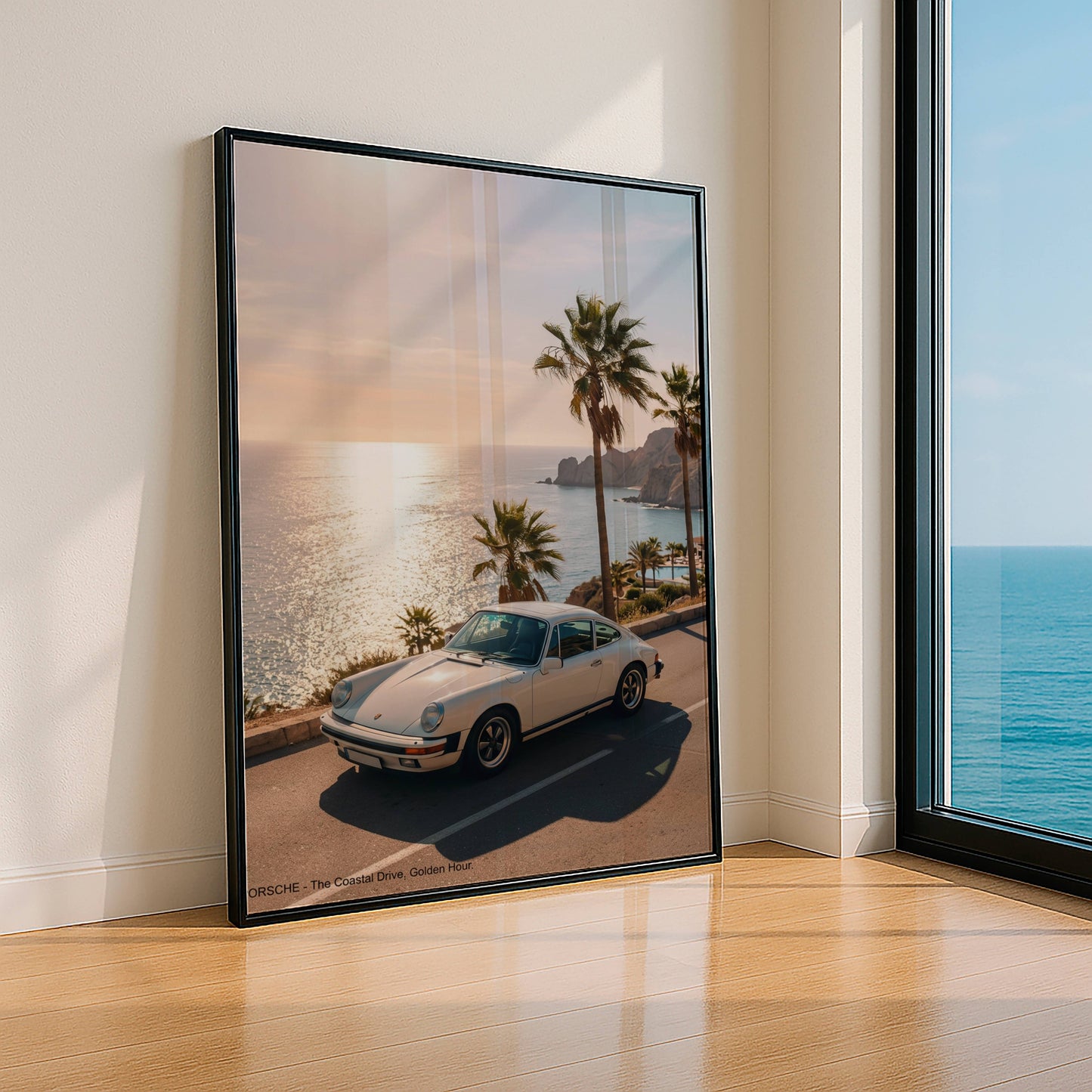 Affiche Porsche Vintage sur Route Côtière – Riviera Méditerranéenne & Évasion Automobile | Poster Sunset Premium