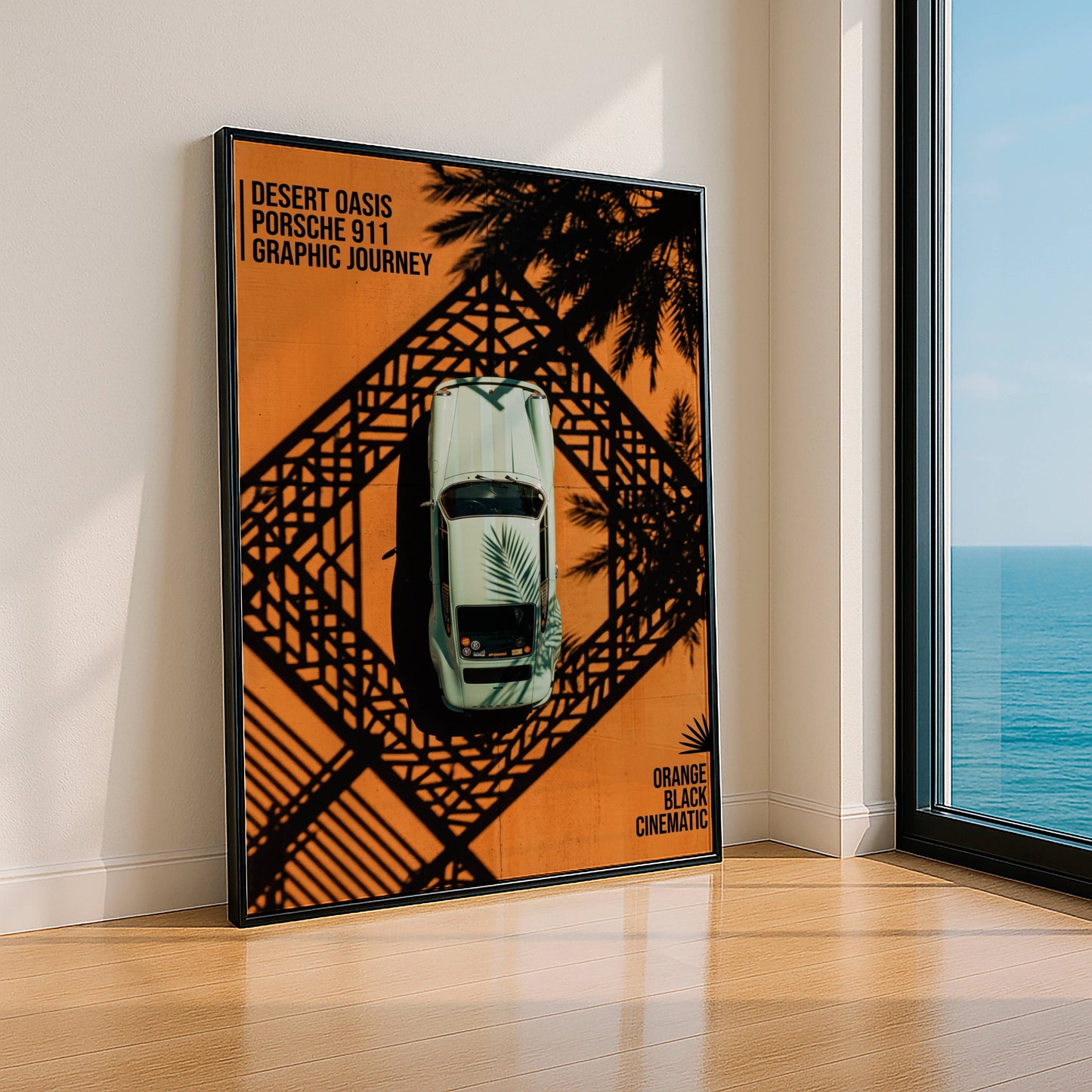 Affiche Porsche 911 Vue Aérienne Vintage – Design Graphique Orange & Noir | Poster Automobile Rétro Premium