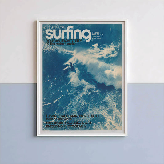 Affiche Surf Vintage – Surfeur dans vague géante océan bleu