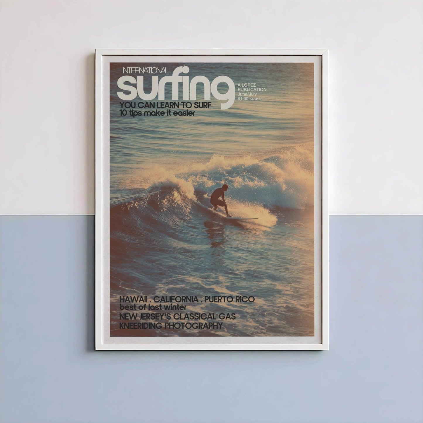 Affiche Surf Sunset – Surfeur rétro lumière dorée