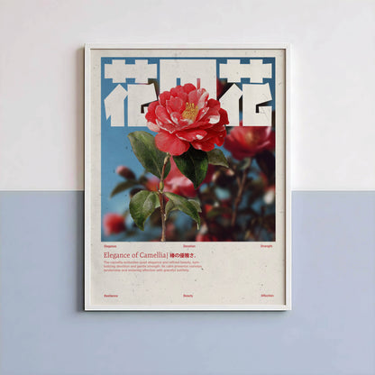 Camélia Rouge Vintage – Affiche murale japonaise élégante